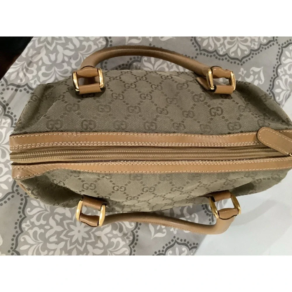 Vintage Gucci Monogram Boston Canvas Leather Handbag Shoulder Bag Made in Italy - Picture 6 of 11